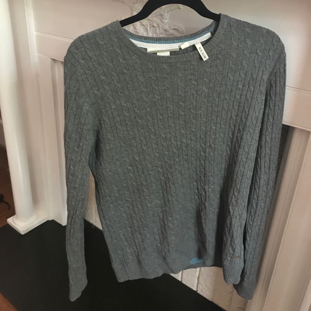 large grey ribbed sweater